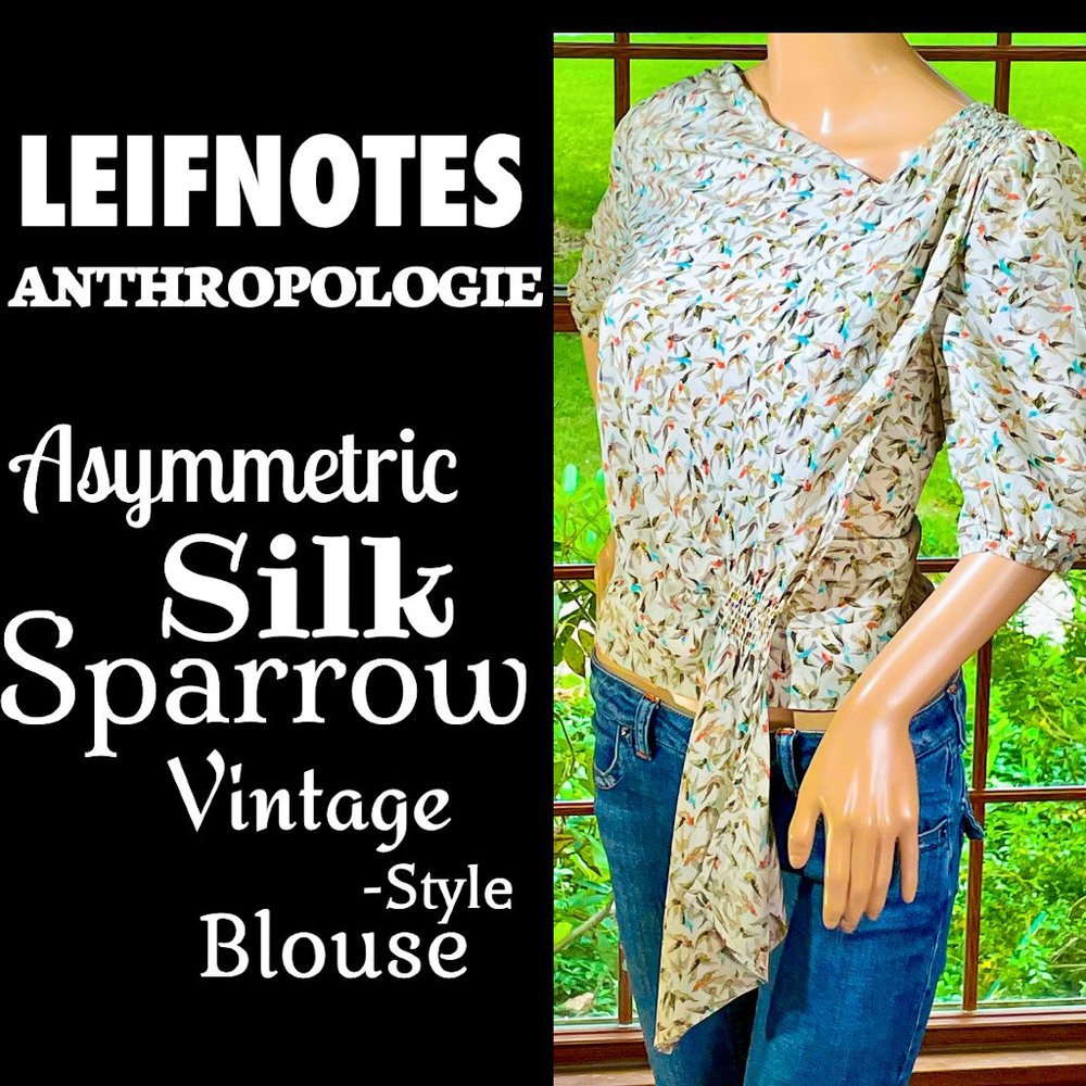 ▪️ANTHRO▪️LEIFNOTES▪️Asymmetric Silk Sparrow Vintage-Style Blouse